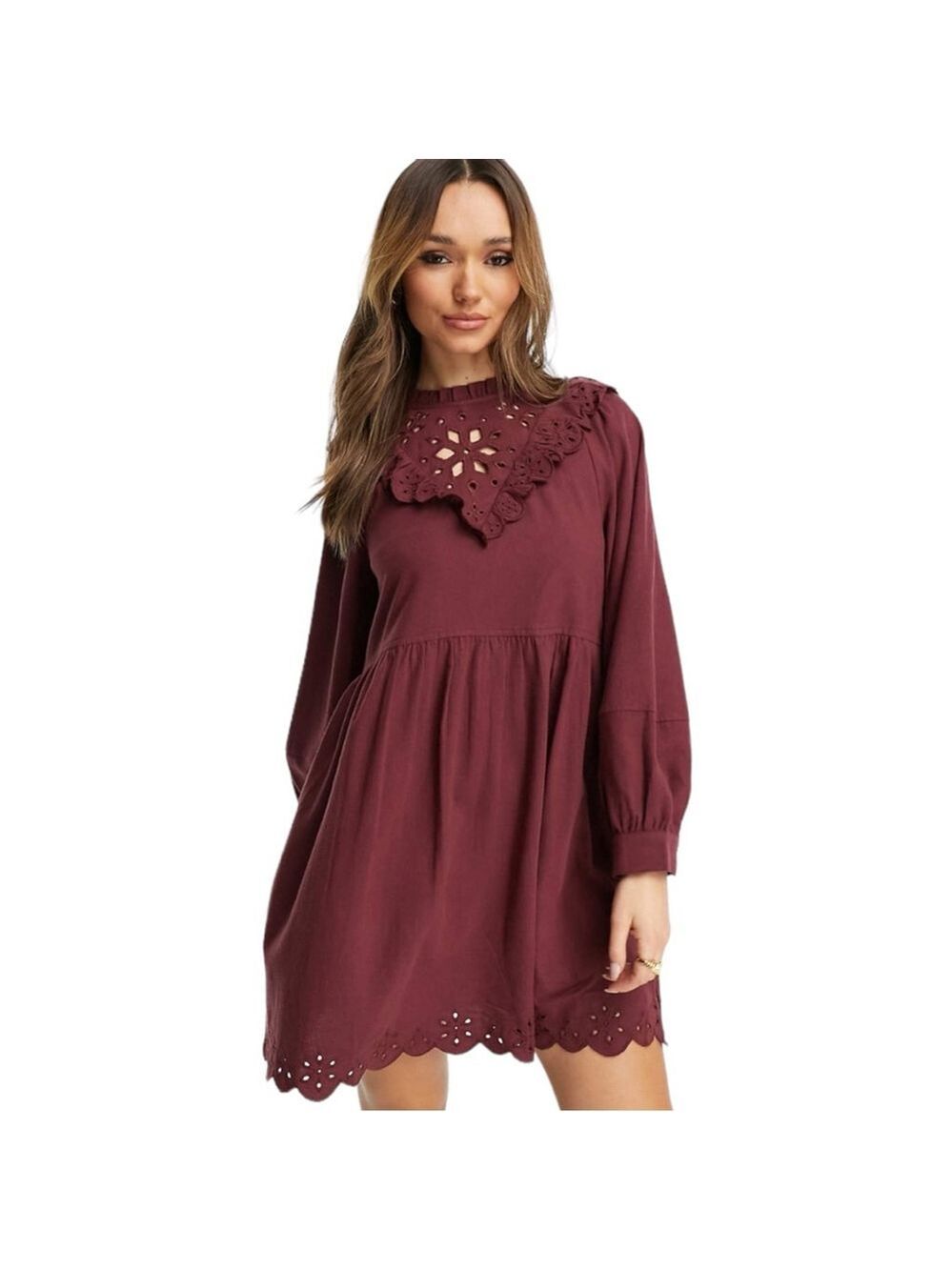 Madewell Size M Ruffled Flannel Mini Dress Eyelet Oversized Prairie Mulberry